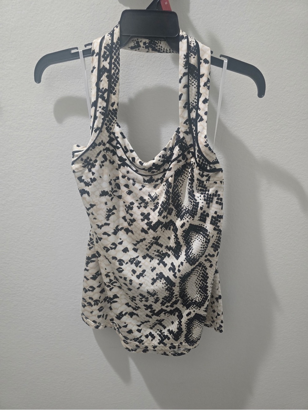 White House Black Market Black & Cream Snake-Print Draped Tank